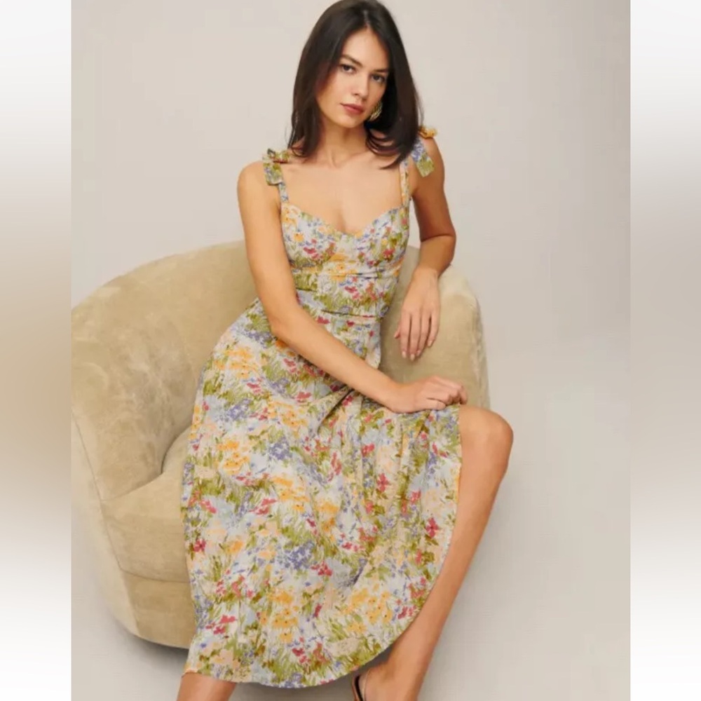 Reformation Gold Sundress Sweetheart Neckline Midi